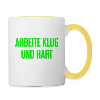 Work Smart And Hard – Success Motto For Doers - Contrasting Mug - white/yellow - Right