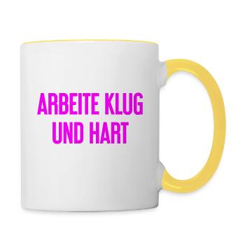 Arbeite Klug Und Hart – Erfolgs-Motto für Macher - Tasse zweifarbig - Weiß/Gelb - Rechts