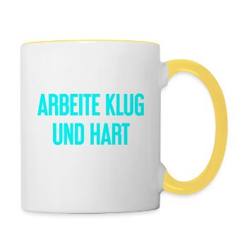 Arbeite Klug Und Hart – Erfolgs-Motto für Macher - Tasse zweifarbig - Weiß/Gelb - Rechts