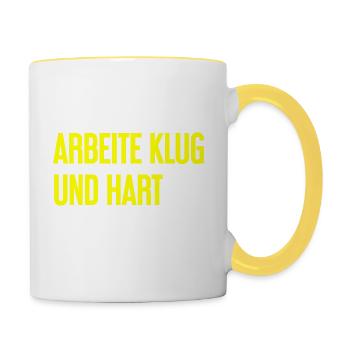 Travailler intelligemment et dur - La devise du succès pour les acteurs - Mug contrasté - blanc/jaune - Droite