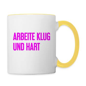 Arbeite Klug Und Hart – Erfolgs-Motto für Macher - Tasse zweifarbig - Weiß/Gelb - Rechts