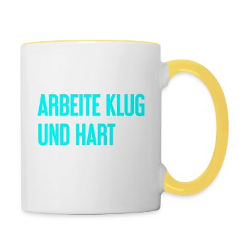 Arbeite Klug Und Hart – Erfolgs-Motto für Macher - Tasse zweifarbig - Weiß/Gelb - Rechts
