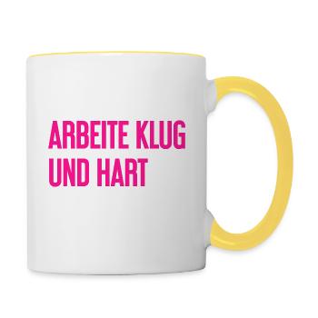 Travailler intelligemment et dur - La devise du succès pour les acteurs - Mug contrasté - blanc/jaune - Droite