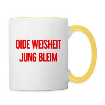 Oide Weisheit, jung bleim – dicton bavarois - Mug contrasté - blanc/jaune - Droite