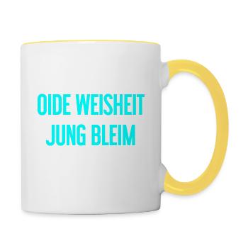 Oide Weisheit, jung bleim – Bavarian saying - Contrasting Mug - white/yellow - Right