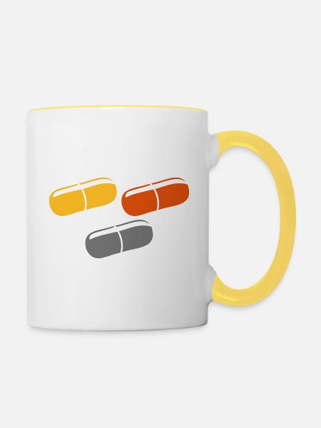 Drei Pillen - Tasse zweifarbig - Weiß/Gelb