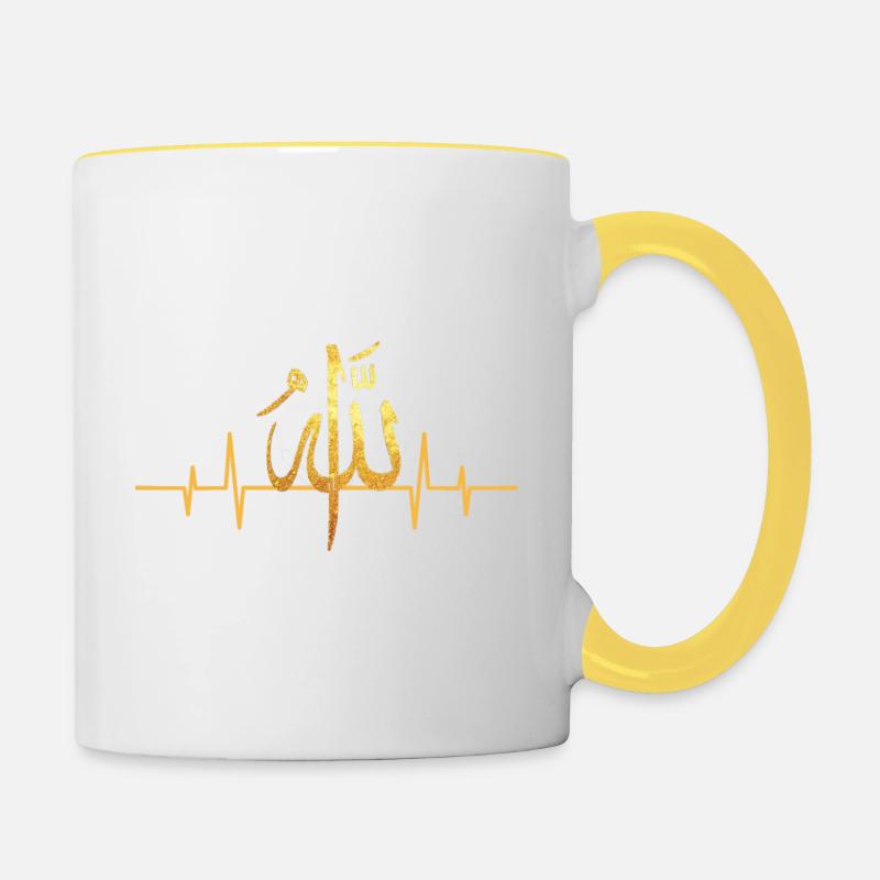 Heartbeat Caractères Allah - Mug contrasté - blanc/jaune