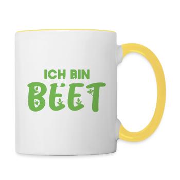 Ich bin gut im Beet Hobbygärtner Gärtner Gala Bau - Tasse zweifarbig - Weiß/Gelb - Rechts