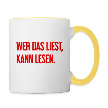 Wer das liest, kann lesen. - Tasse zweifarbig - Weiß/Gelb - Rechts