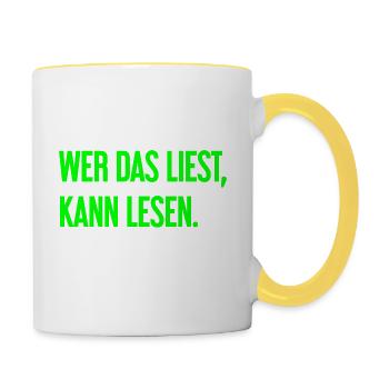 Wer das liest, kann lesen. - Tasse zweifarbig - Weiß/Gelb - Rechts