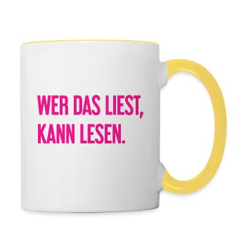 Wer das liest, kann lesen. - Tasse zweifarbig - Weiß/Gelb - Rechts