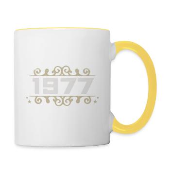 Jahrgang 1977 Retro Geburtstag 1977 Vintage 1977 - Tasse zweifarbig - Weiß/Gelb - Rechts