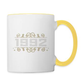 Jahrgang 1992 Retro Geburtstag 1992 Vintage 1992 - Tasse zweifarbig - Weiß/Gelb - Rechts
