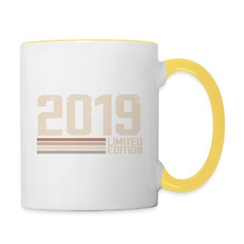 2019 Jahrgang 2019 Geburtstag 2019 Retro 2019 - Tasse zweifarbig - Weiß/Gelb - Rechts