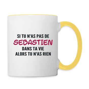 Si tu n'as pas de sebastien alors tu n'as rien - Mug contrasté - blanc/jaune - Droite