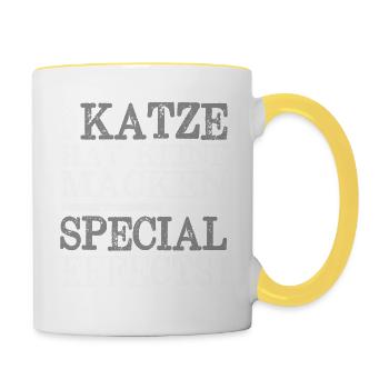 Mein Tier hat Macken Tierfreund Hund Katze Pferd - Tasse zweifarbig - Weiß/Gelb - Rechts