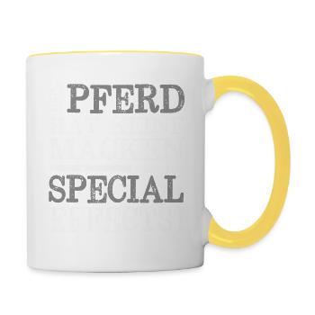 Mein Tier hat Macken Tierfreund Hund Katze Pferd - Tasse zweifarbig - Weiß/Gelb - Rechts