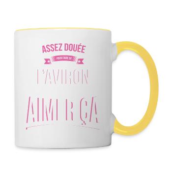 L'Aviron douée folle cadeau femme - Mug contrasté - blanc/jaune - Droite