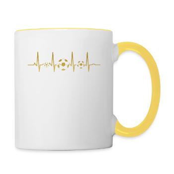 Heartbeat ecg heart human evolution football ultra - Contrasting Mug - white/yellow - Right