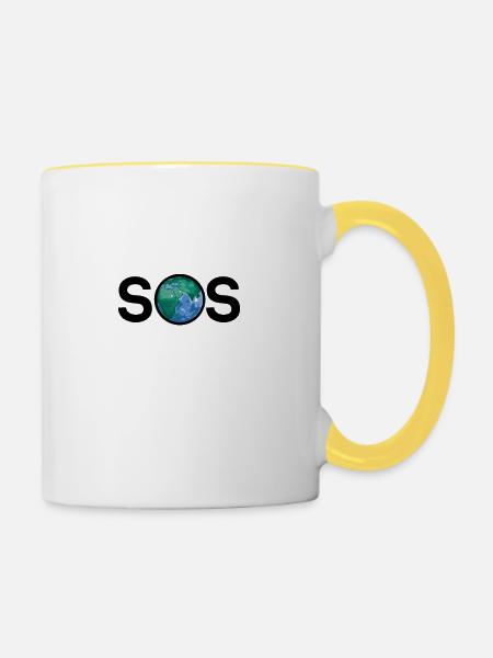 Erde Klimawandel Klimaschutz SOS - Tasse zweifarbig - Weiß/Gelb