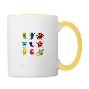 Nounou et dompteuse de petits monstres - Mug contrasté - blanc/jaune - Droite