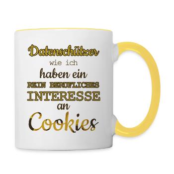 Lustig Datenschützer berufliche Cookies - Tasse zweifarbig - Weiß/Gelb - Rechts