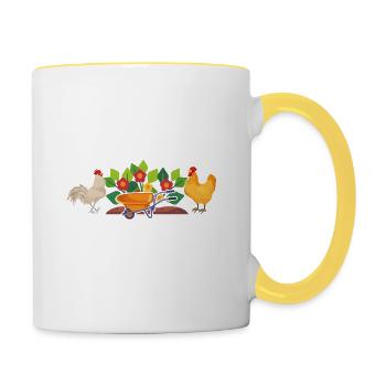 J'veux Juste M'occuper De Mon Jardin Et Mes Poules - Mug contrasté - blanc/jaune - Droite