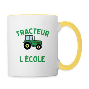 Forcé D'aller À L'école Cadeau Tracteur - Mug contrasté - blanc/jaune - Droite
