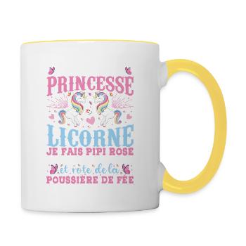 Je Suis Une Princesse Licorne - Mug contrasté - blanc/jaune - Droite