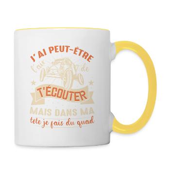 Je T'écoute Pas Dans Ma Tête Je Fais Du Quad - Mug contrasté - blanc/jaune - Droite