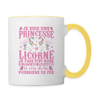 Je Suis Une Princesse Licorne - Mug contrasté - blanc/jaune - Droite