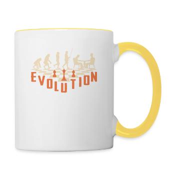 Die Evolution des Schachs - Tasse zweifarbig - Weiß/Gelb - Rechts