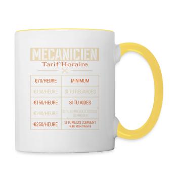 Tarif Horaire D'un Mécanicien Cadeau Humour - Mug contrasté - blanc/jaune - Droite
