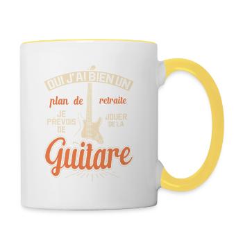 Mon Plan De Retraite C'est Jouer De Guitare - Mug contrasté - blanc/jaune - Droite