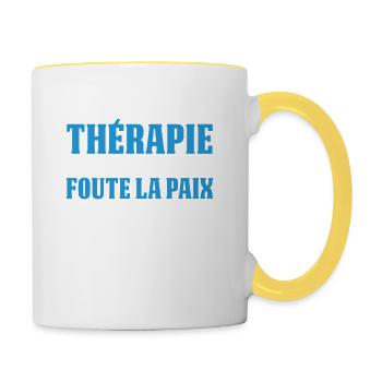 Pas Besoin De Thérapie Juste Me Foute La Paix - Mug contrasté - blanc/jaune - Droite