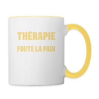 Pas Besoin De Thérapie Juste Me Foute La Paix - Mug contrasté - blanc/jaune - Droite