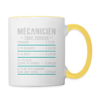 Le Tarif Horaire D'un Mécanicien - Mug contrasté - blanc/jaune - Droite