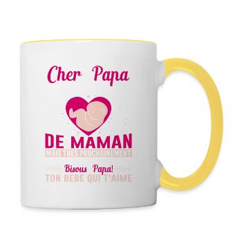 Naissance Enceinte Humour Idée Cadeau Papa Amour - Mug contrasté - blanc/jaune - Droite