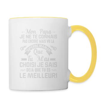 Papa Maman Enceinte Noël Idée Cadeau Amour Body - Mug contrasté - blanc/jaune - Droite