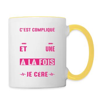 Infirmière Princesse Cadeau Anniversaire Médecine - Mug contrasté - blanc/jaune - Droite