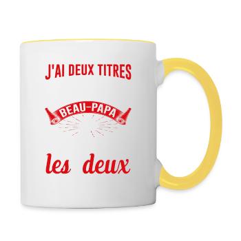 J'ai Deux Titres Papa Et Beau-papa Fête Des Pères - Mug contrasté - blanc/jaune - Droite