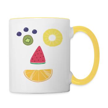 Visage de fruit - Mug contrasté - blanc/jaune - Droite