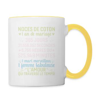 Noces De Coton 1 An De Mariage - Mug contrasté - blanc/jaune - Droite