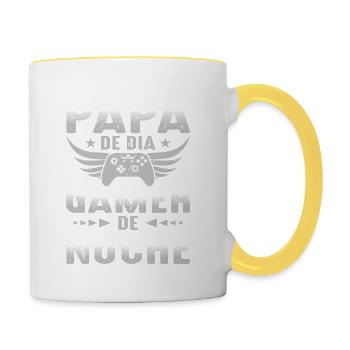 Papa Le Jour Joueur La Nuit - Mug contrasté - blanc/jaune - Droite