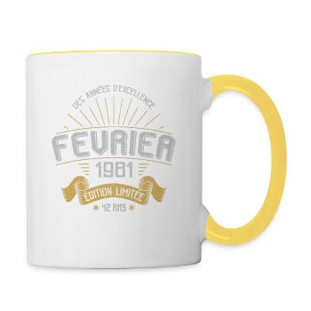 Des Années D'excellence Février 1981 42 Ans - Mug contrasté - blanc/jaune - Droite