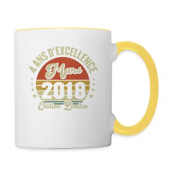 Mars 4 Ans Mariage Anniversaire Femme Idée Cadeau - Mug contrasté - blanc/jaune - Droite