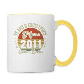 Mars 11 Ans Anniversaire Mariage Femme Idée Cadeau - Mug contrasté - blanc/jaune - Droite