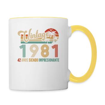 Vintage 1981 Anniversaire 42 ans D'être Awesome - Mug contrasté - blanc/jaune - Droite