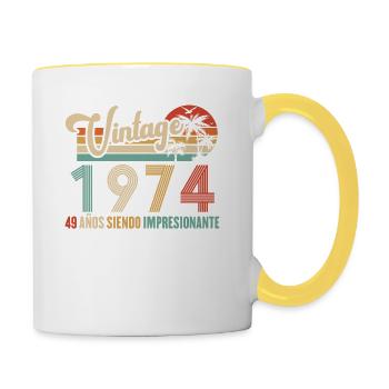 Vintage 1974 Anniversaire 49 ans D'être Awesome - Mug contrasté - blanc/jaune - Droite