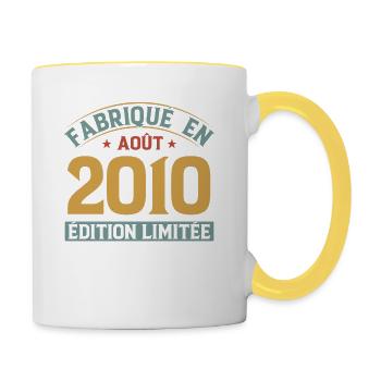 Fabriqué En Août 2010 Édition Limitée - Mug contrasté - blanc/jaune - Droite